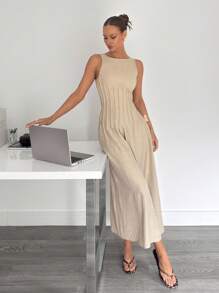 Siren Gaze 夏季新款女士收腰A字连衣裙 - 杏色 - 查看 5