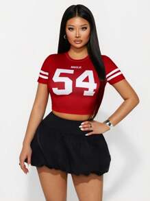 Sirith Maglietta casual sportiva alla moda con lettera rossa