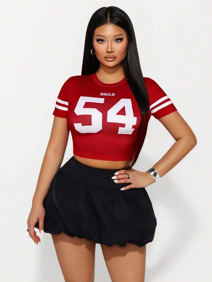 Sirith Maglietta casual sportiva alla moda con lettera rossa