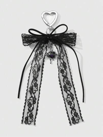 Kawaii 1 Stück Y2K Stil Retro Gothic Mode zarte schwarze Samt Schleife, Mesh Spitze Schleife, imitierter Kristall Wassertropfen, Schmetterling Anhänger Schlüsselanhänger/Taschenanhänger, geeignet für Damen/Mädchen Alltag, Feiertags Geschenk, Halloween