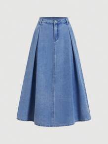 SHEIN MOD Women's Casual Loose Long Blue Denim Skirt