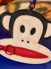 Paul Frank X SHEIN 1 chiếc ví da PU hình khỉ hoạt hình, có thể đựng tiền xu, chìa khóa và các vật dụng khác, được trang bị dây đeo có thể treo trên túi hoặc cổ tay để dễ sử dụng - Nhiều màu - Xem 5