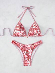 SHEIN Swim Springbreak 2-Piece Halter Bikini Set, Fashion Swimwear Suitable For Summer - Multicolor - View 3