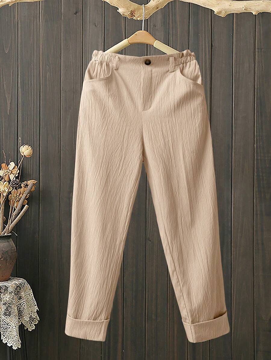 EMERY ROSE Women's Casual Plain Color Straight Leg Pants, Spring/Summer - Khaki - View 1