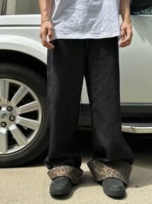 DAZY Quần Jeans Denim Đen Thêu Chữ Chắp Vá Mùa Xuân Cho Nam - màu đen - Xem 5