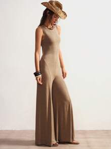 Bohemela 女式纯色露背无袖阔腿连体裤 - 綠色 - 查看 4