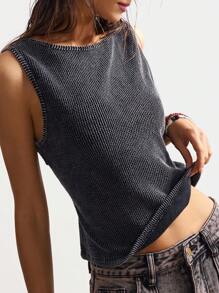 Bohemela Casual Solid Color Knitted Backless Slim Fit Tank Top For Women