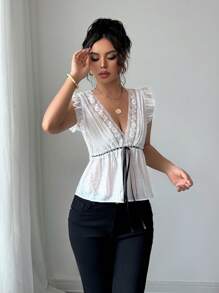 SHEIN Clasi Áo sơ mi nữ không tay màu trơn, thời trang cho mùa hè - trắng - Xem 5