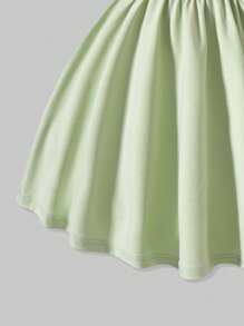 青少年女孩夏季休闲纯色细肩带连衣裙 - 綠色 - 查看 3
