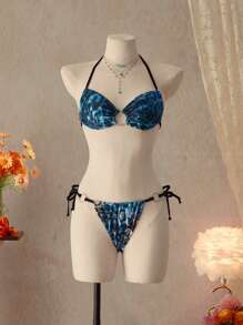 SHEIN Swim 3pcs/Set Women Colorful Zebra Print Swimwear For Summer Beach Vacation - Blue - View 2