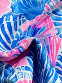 Swim Mod Tropical Summer Beach Random Shell Print Gold Sexy Halter Triangle Cup Swimsuit Top - Multicolor - View 4