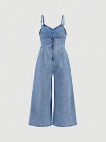 Maija Kids Maija Kids Young Girl' Bow Denim Jumpsuit Overall,Kid Girls Spring And Summer Casual Vacation Country Boho Wear, Beach Outfits For Kid Girls, Easter Wear - Light Wash - View 2