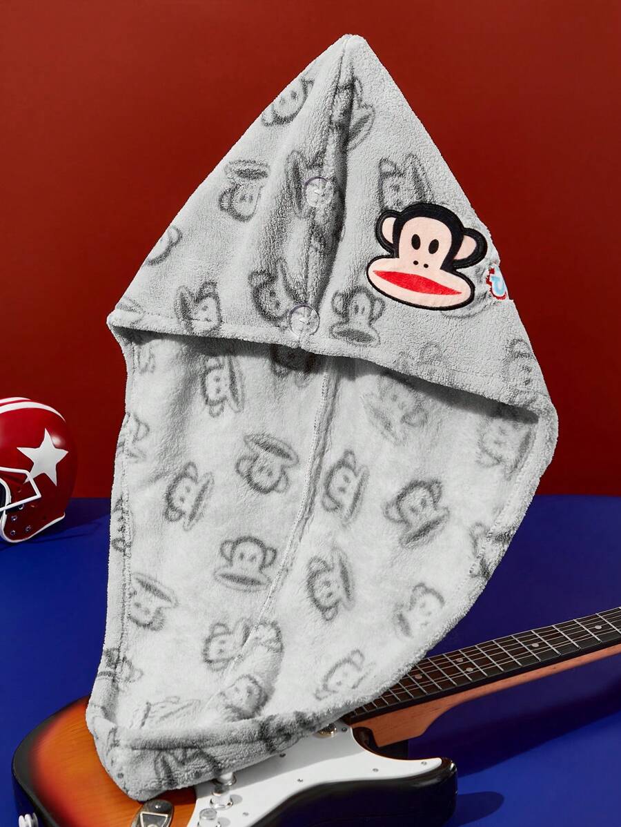 Paul Frank X SHEIN 1pc Cute Cartoon Monkey Pattern Microfiber Hair Drying Hat, Highly Absorbent, Suitable For Various Hair Types And Lengths - Grey - View 1