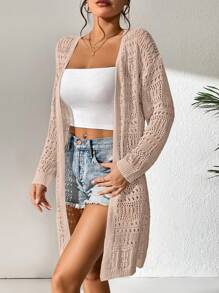SHEIN Swim Kimono abierto de verano de punto calado para mujer como cubrecostras - Rosa vieja - Ver 3