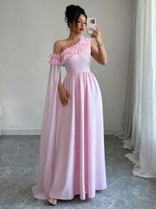 Airlisse Abito in chiffon da donna elegante e asimmetrico, con maniche ampie e arricciate, vita raccolta, linea ad A