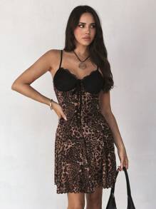 Roylia Leopard Print Bowknot Slip Dress For Women - Brown - View 5