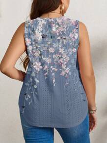 EMERY ROSE Floral Ombre Plus Size Camisole And Tank Top, Suitable For Summer Suitable For Going Out,Flower/Vacation/Spring - Mauve Purple - View 2