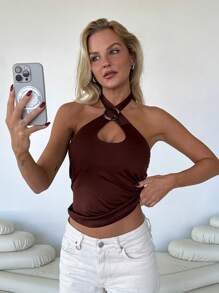 Roylia Women Crisscross Strap Tank Top, Women Hollow Out Brown Slim Fit Tank Top - Brown - View 6