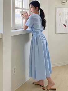 DAZY 1pc Reversible Waist Cinched Long Dress For Women