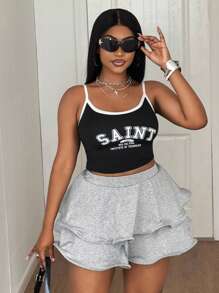 Maweii Plus Size Summer Casual Skirt With Ruffle Hem - Grey - View 1