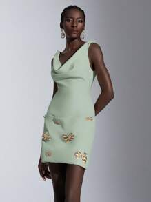 Elitara Đầm ôm body ve rộng đính hoa kim loại thủ công sang trọng thanh lịch, thích hợp cho các bữa tiệc và tiệc chiêu đãi, đầm dự tiệc, cho tiệc cocktail - màu xanh lá - Xem 7