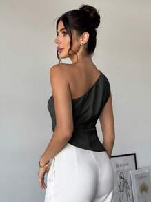 Firerie Áo cánh xếp ly hở vai thời trang lãng mạn thanh lịch dành cho nữ, thích hợp khi đi làm, dự tiệc, đi nghỉ - màu đen - Xem 6