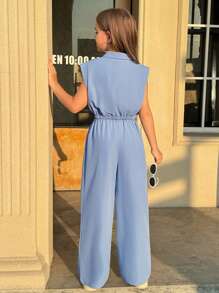 Firerie Kids Firerie Kids Nova Glow 2 件套青少年女孩休闲领口袋衬衫和直筒裤，通勤装 - 淺藍色 - 查看 2