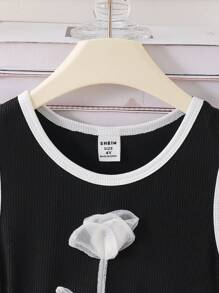 SHEIN Girls 3D Floral Decor Contrast Color Block Lantern Skirt Design, Suitable For Casual Daily Wear - Multicolor - View 6