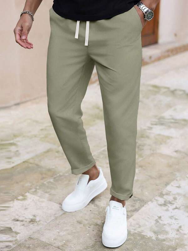 Manfinity CasualCool Pantalon droit casual ajusté de couleur unie pour hommes, pantalons décontractés pour hommes, pantalons pour hommes, pantalons décontractés pour hommes, ensembles de pantalons pour hommes