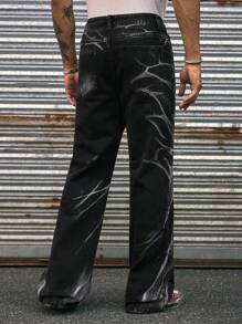 AXEPEAK Fashion Streetwear Distressed Flared Men's Jeans - Black - View 2