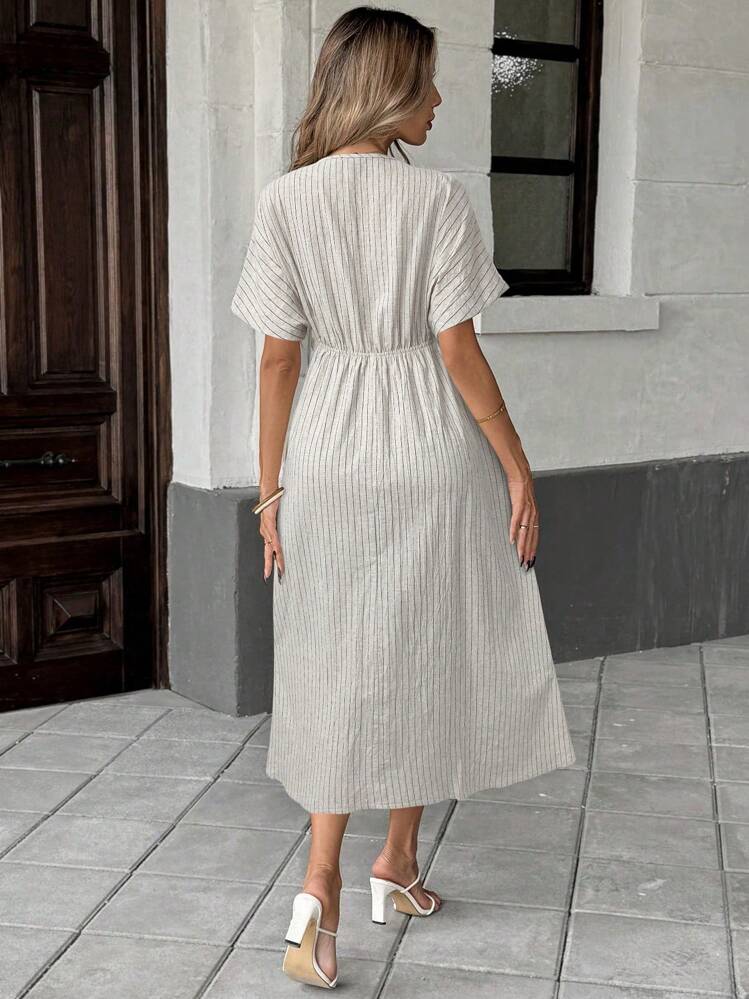 Easowa Apricot Color Casual Bow Decor Midi Dress For Women Modest Dresses For Women Casual Dress Summer Dresses For Women Vacation Dress - Apricot - View 8