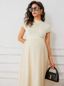MaterniWear Solid Color Short Sleeve Maternity Dress, Fashionable For Summer - Apricot - View 3