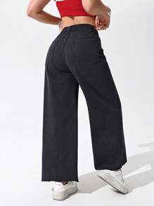 SHEIN ICON Quần Jeans Ống Rộng Nhiều Màu Sắc Đơn Giản Thường Ngày Có Túi - màu đen - Xem 2