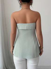 Chiquease 不对称优雅休闲通勤/商务女士春夏抹胸、荷叶边上衣 - 綠色 - 查看 2