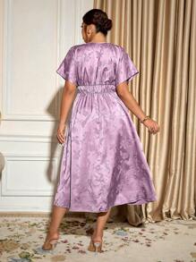 Allurite Abito elegante luccicante in tessuto jacquard con scollo a V e maniche corte, adatto per uscite, tè pomeridiano, ballo