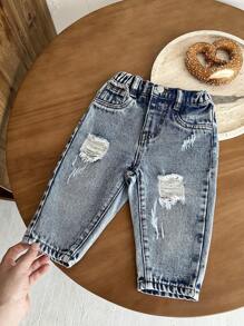 SHEIN Baby Boy Blue Denim Skinny Tapered Pants - Light Wash - View 3