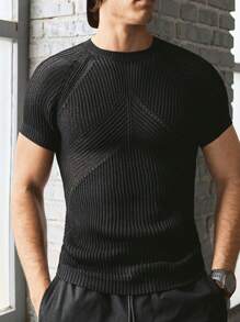 BRENVOR Parte superior de punto casual, suelta y de manga corta para hombres, para uso diario