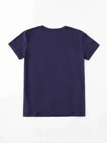 Calvaya Camiseta de manga corta y cuello redondo talla grande con estampado de corazón para el Día de la Enfermera - Azul Marino - Ver 2