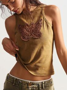 Bohemela 秋冬波西米亚风休闲纯色针织圆领无袖修身女式背心 - 棕色 - 查看 3