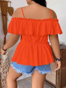 Breezaya Plus Size Solid Color Romantic Ruffled Sleeve Design Camisole Shirt Peplum Top Women Summer Shirts Summer Clothes Women Clothes - Orange - View 2