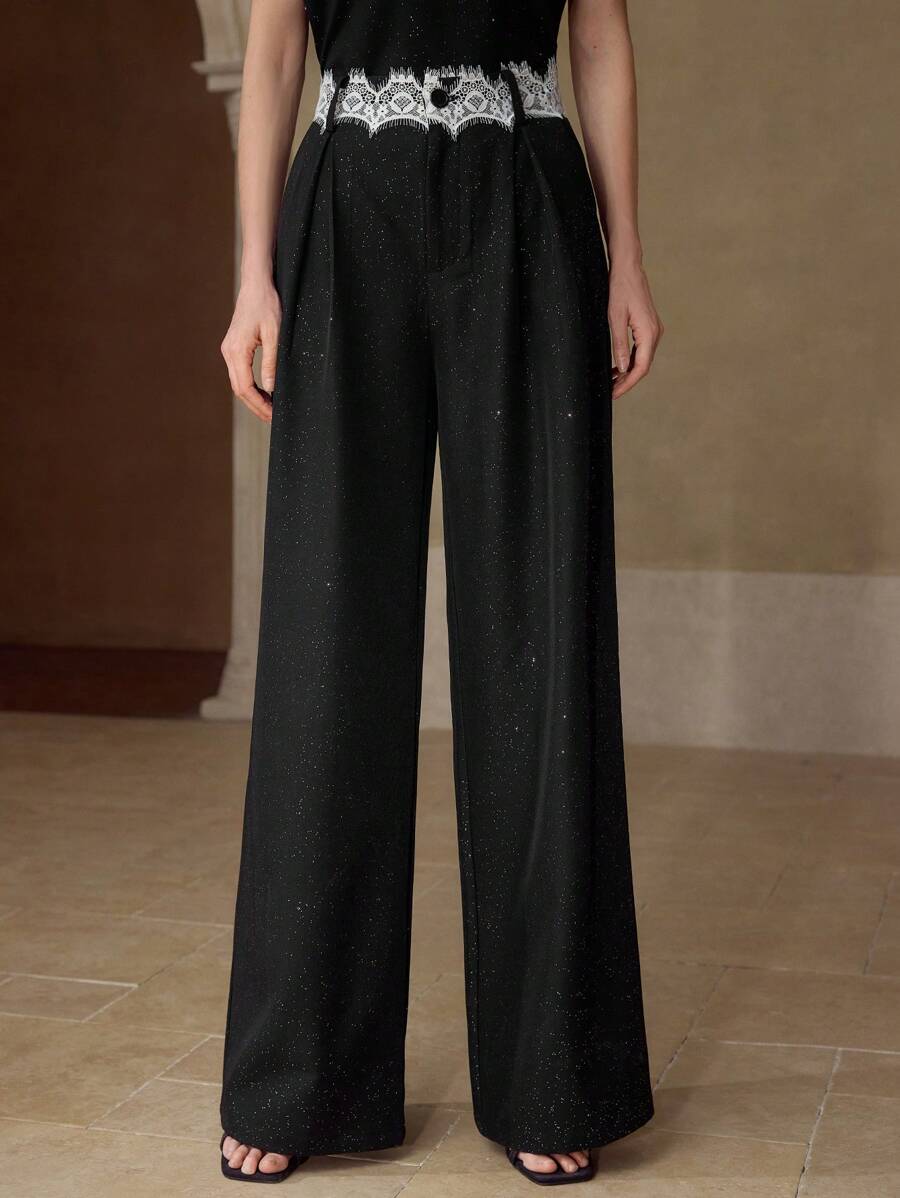 MOTF PREMIUM CONTRAST LACE PRESS CREASE SUIT PANTS - Black - View 1