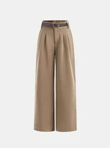 SHEIN Girlism Tween Girls' Elegant Wide Leg Pants With Belt, Versatile High Waist Casual Work Trousers