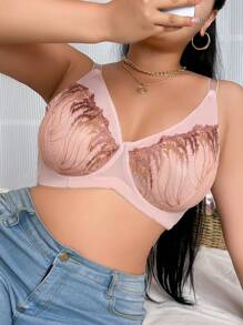 SHEIN 1 件大码钢圈撞色刺绣文胸 - 彩色 - 查看 4