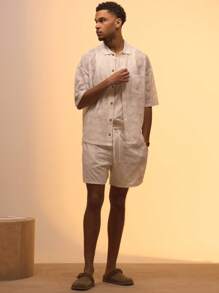 Musero Casual Smart Street Style Oversized Textured Button Through Short Sleeve Shirt Only For Summer Holiday Vacation