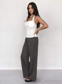 Calvaya Pantaloni a zampa donna a vita bassa slim fit in stile retrò a righe