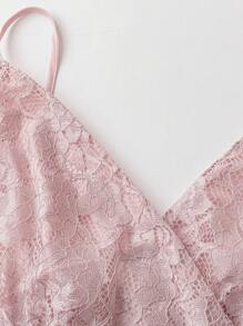 SHEIN Clasi 大码女式碎花蕾丝优雅细肩带连衣裙，浪漫优雅，粉色连衣裙 - 藕粉色 - 查看 4