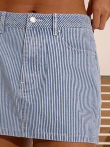 MUSERA Striped Denim Mini Skirt Spring Summer Vacation Boho Ibiza Elegant Cute Holiday Summer Cowgirl Festival Concert Going Out Night Out Winter Casual Everyday Chic - Blue - View 5