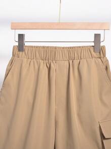 SHEIN Teen Boys Casual Shorts, Sporty Street Punk Rock Preppy Style For Daily Wear, Party, Music Festival, Suitable For Spring And Summer - Khaki - View 3