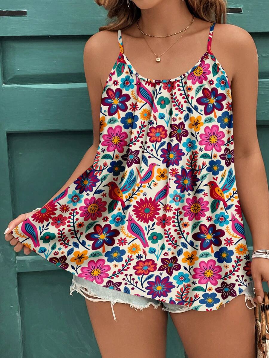 EMERY ROSE 加大码母亲节休闲简约复古碎花优雅宽松吊带背心，适合夏季海滩度假