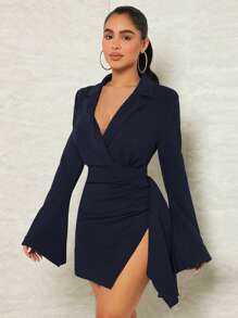 SHEIN SXY Lapel Collar Wrap Hem Dress